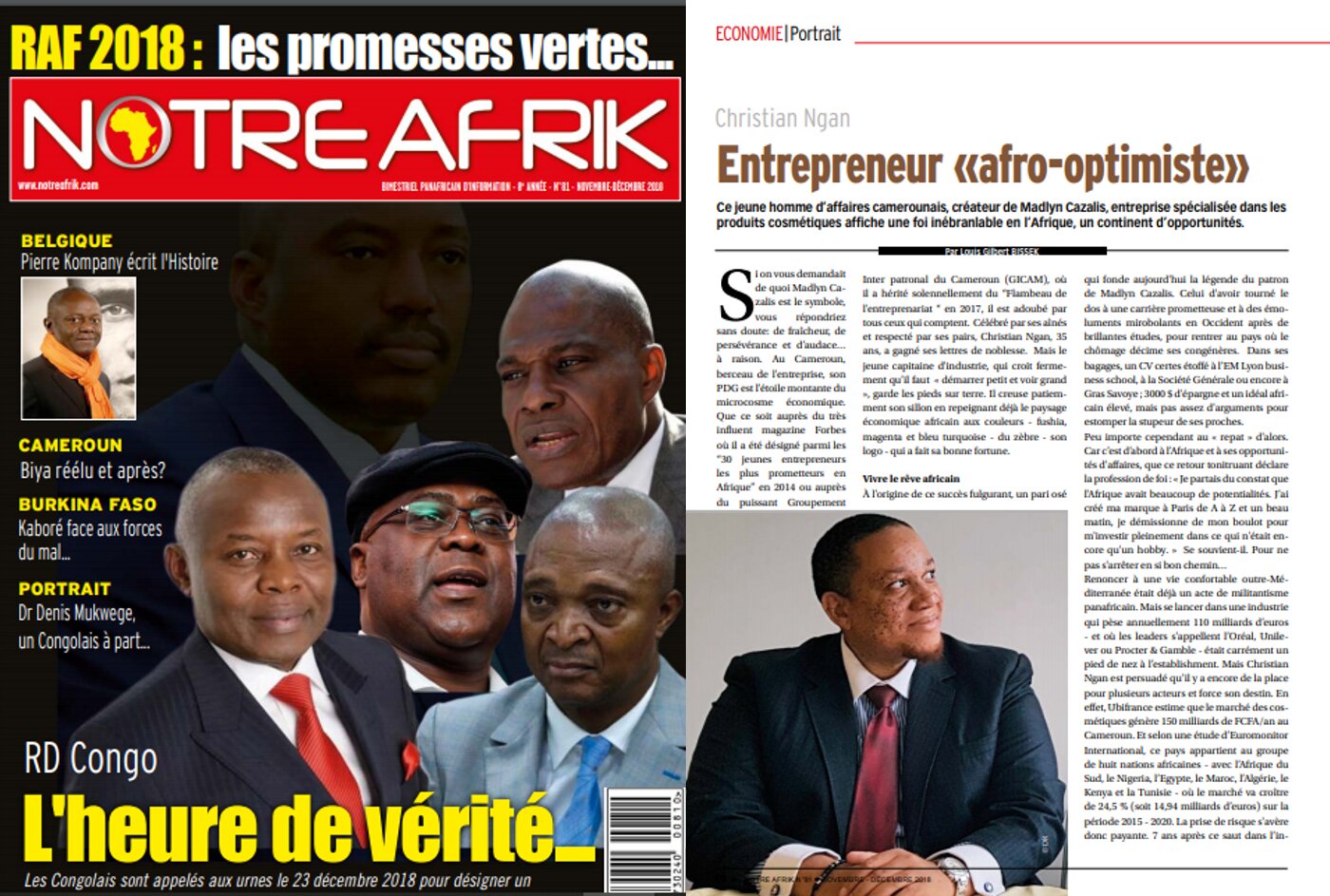 Portrait de M. Christian Ngan dans le magazine Notre Afrik